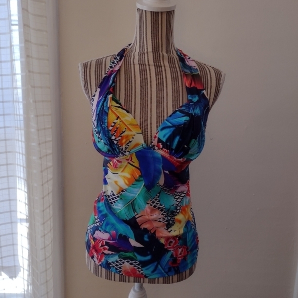 Hapari Tropical Palm Leaf Print Tankini Top Size M NEW